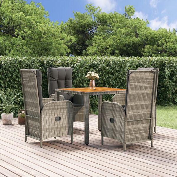 vidaXL 5-tlg. Garten-Essgruppe mit Kissen Grau Poly Rattan