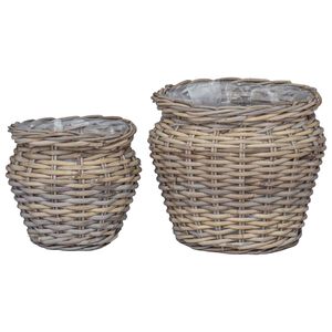 vidaXL Blumentopfkorb mit Speicher 2 pcs Grau Lacak Rattan