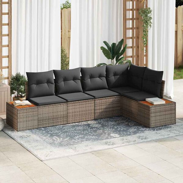 vidaXL Gartensofa-set mit Kissen 5 pcs Grau Poly Rattan