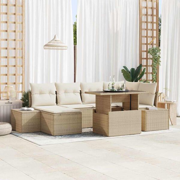 vidaXL Garten-Sofa-Set mit Kissen 7 pcs Beige und Creme