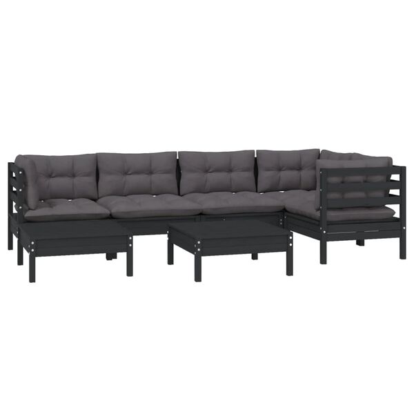 vidaXL 7-tlg. Garten-Lounge-Set mit Kissen Schwarz Kiefer Massivholz