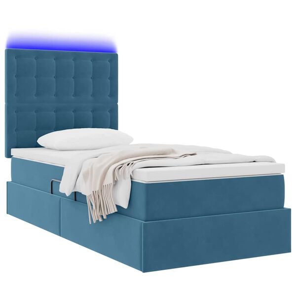vidaXL Bett mit Stauraum und LED mit LED Dunkelblau 90 x 190 cm Samt