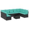 vidaXL 10-teiliges Gartensofa-Set mit Kissen, schwarzes Polyrattan