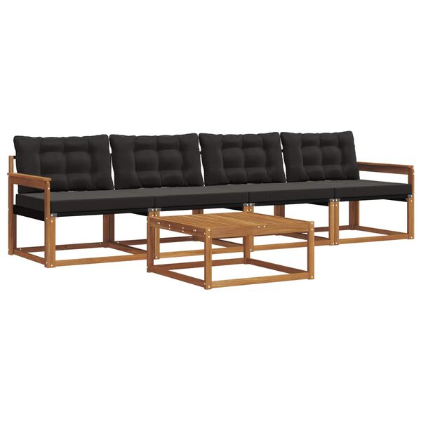 vidaXL Outdoor-Sofagarnitur mit Kissen 5 pcs Nat&uuml;rlich und Schwarz
