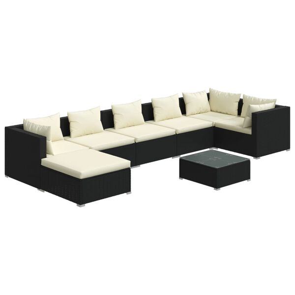 vidaXL 8-tlg. Garten-Lounge-Set mit Kissen Poly Rattan Schwarz