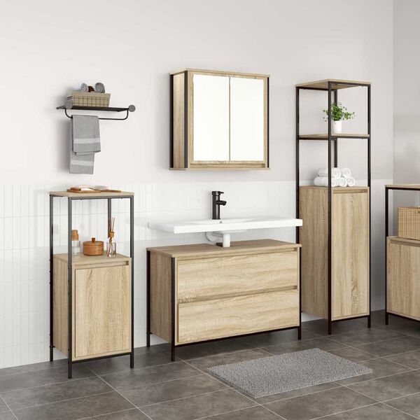 vidaXL Badezimmerm&ouml;bel-Set mit Regal 3 pcs Sonoma-Eiche Holzwerkstoff
