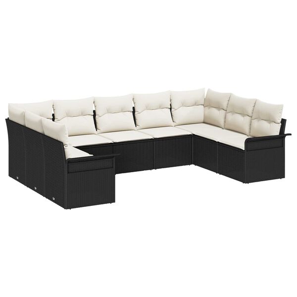 vidaXL Gartensofa-set mit Speicher 9 pcs Schwarz Poly-Rattan