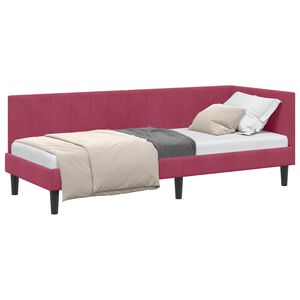 vidaXL Eckbettgestell mit Kopfteil Weinrot 80 cm x 200 cm Samt