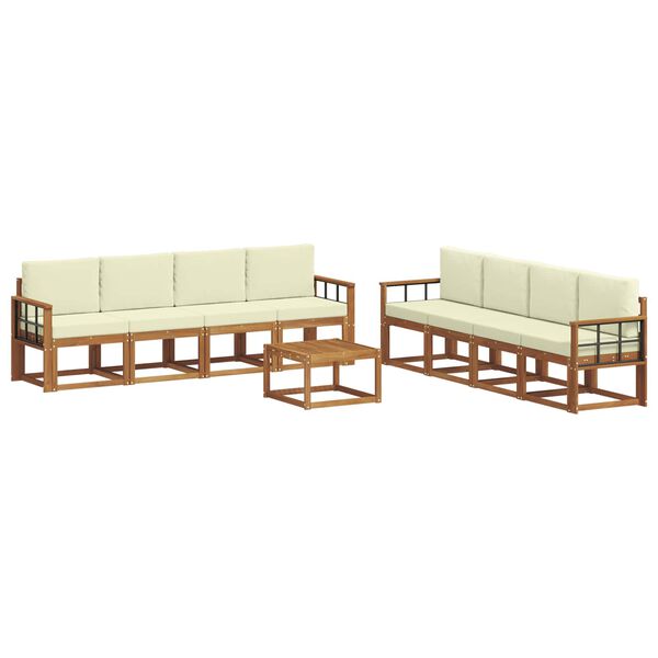 vidaXL Outdoor-Sofagarnitur 9 pcs Natur und Creme Massivholz Akazie