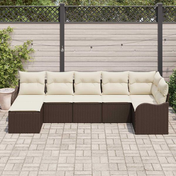 vidaXL Garten-Sofa-Set mit Kissen 7 pcs Braun und Wei&szlig; Poly Rattan