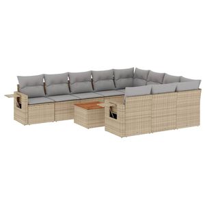 vidaXL 11-tlg. Garten-Sofagarnitur mit Kissen Beige Poly Rattan