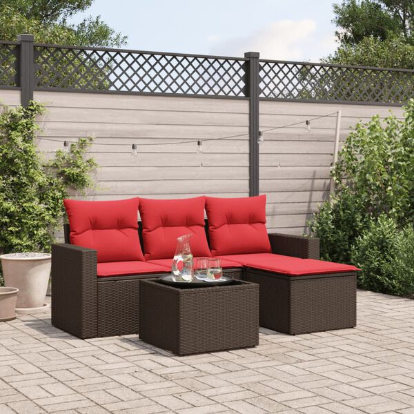 vidaXL 5-tlg. Garten-Sofagarnitur mit Kissen Braun Poly Rattan