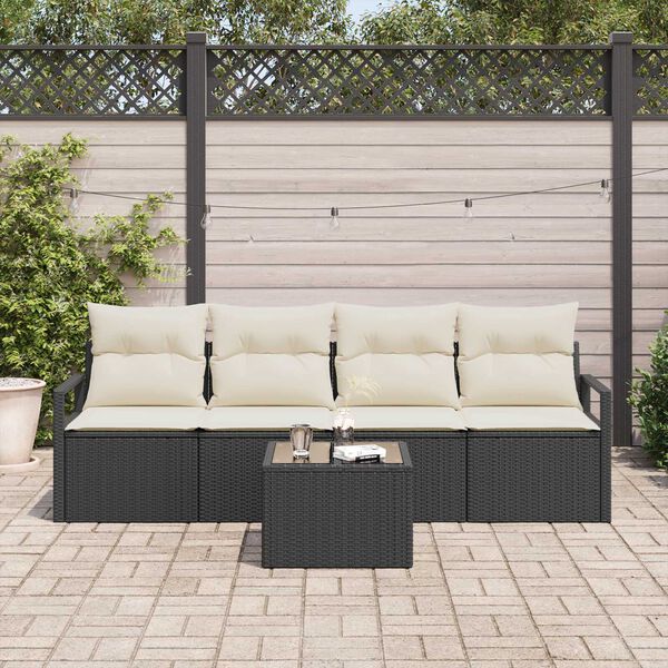 vidaXL Sofa Set 5 pcs Schwarz und Creme Poly-Rattan