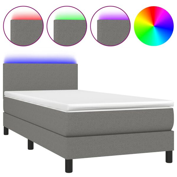 vidaXL Boxspringbett mit Matratze & LED Dunkelgrau 90x200 cm Stoff