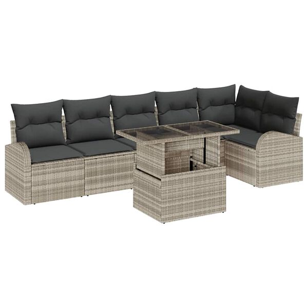 vidaXL Gartensofa-set mit Speicher 7 pcs Hellgrau Poly-Rattan