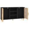vidaXL Sideboard Schwarz 105x30x60 cm Massivholz Kiefer Natur-Rattan