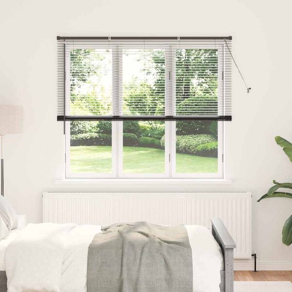 vidaXL Fensterjalousie mit Vorh&auml;ngen Schwarz Aluminium