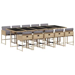 vidaXL 11-tlg. Garten-Essgruppe mit Kissen Beigemischung Poly Rattan