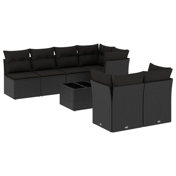 vidaXL 8-tlg. Garten-Sofagarnitur mit Kissen Schwarz Poly Rattan