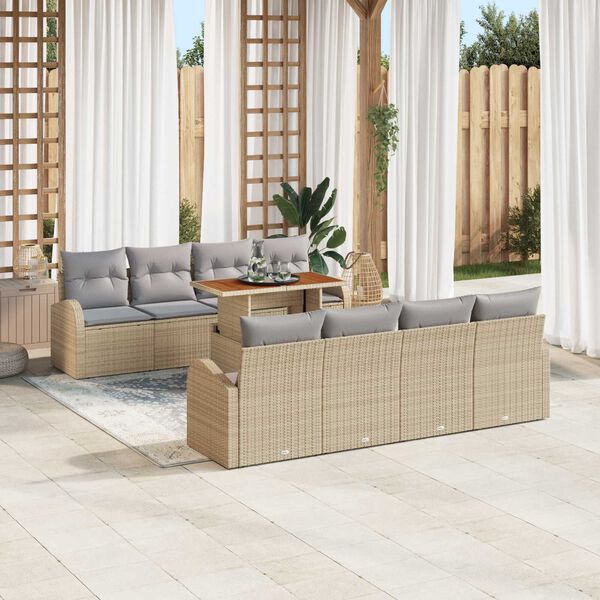 vidaXL Garten-Sofa-Set mit Speicher 9 pcs Beige Poly Rattan