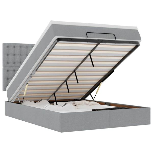 vidaXL Ottoman-Bett mit Matratze & LEDs Hellgrau 140x200 cm Stoff