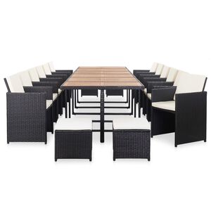 vidaXL 17-tlg. Garten-Essgruppe mit Auflagen Poly Rattan Schwarz