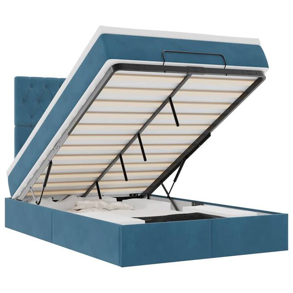 vidaXL Ottoman-Bett mit Matratzen & LEDs Dunkelblau 120x200 cm Samt