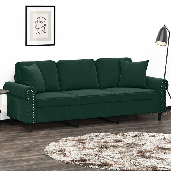 vidaXL 3-Sitzer-Sofa mit Zierkissen Dunkelgr&uuml;n 180 cm Samt