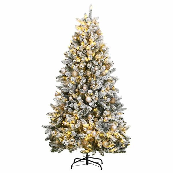 vidaXL K&uuml;nstlicher Weihnachtsbaum Klappbar 300 LEDs & Kugeln 210 cm