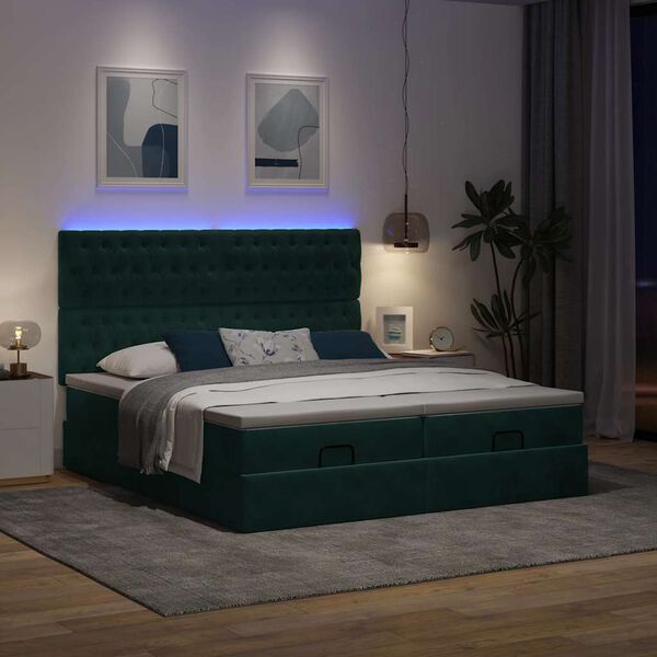 vidaXL Ottoman-Bett mit Matratzen & LEDs Dunkelgr&uuml;n 160x200 cm Samt