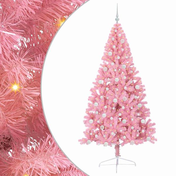 vidaXL K&uuml;nstlicher vorbeleuchteter Weihnachtsbaum Rosa 210 cm PVC
