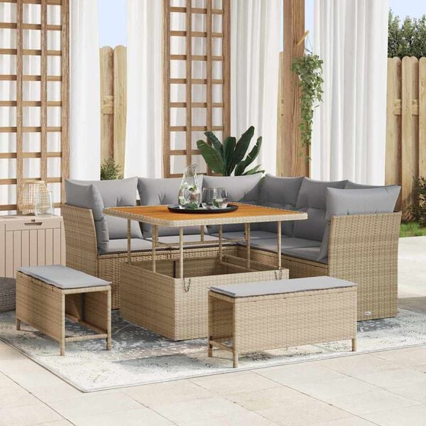 vidaXL Garten-Sofa-Set mit Kissen 8 pcs Beige und Hellgrau