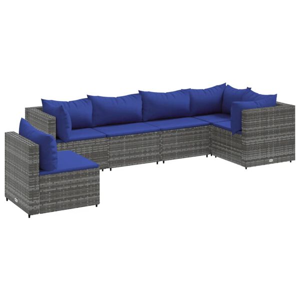 vidaXL 6-tlg. Garten-Lounge-Set mit Kissen Grau Poly Rattan