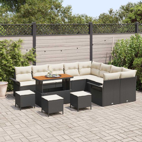 vidaXL Garten-Sofa-Set mit Kissen mit Kissen 13 pcs Schwarz und Creme