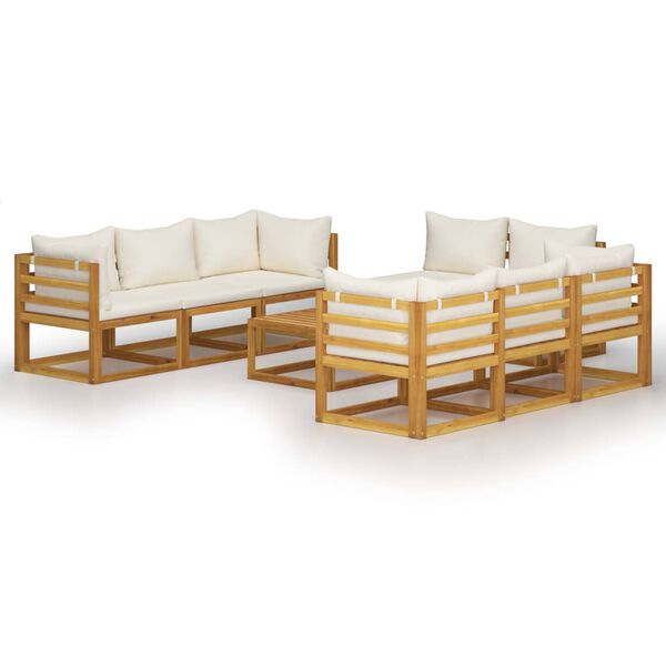vidaXL 9-tlg. Garten-Lounge-Set mit Auflagen Creme Massivholz Akazie