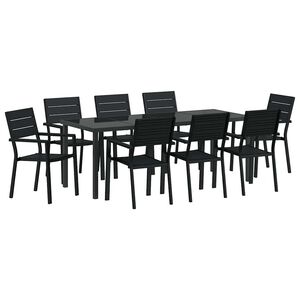 vidaXL Garten Essgruppe 9 pcs Schwarz Pulverbeschichteter Stahl