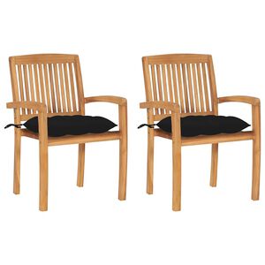 vidaXL Gartenst&uuml;hle 2 Stk. mit Schwarzen Kissen Massivholz Teak