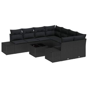 vidaXL Garten-Sofa-Set mit Kissen 9 pcs Schwarz Poly-Rattan