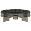 vidaXL Gartensofa mit Tisch und Kissen Rund Grau Poly Rattan