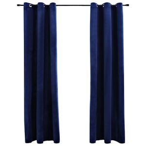 134828 vidaXL Blackout Curtains with Rings 2 pcs Navy Blue 37"x63" Velvet (US only) - Untranslated