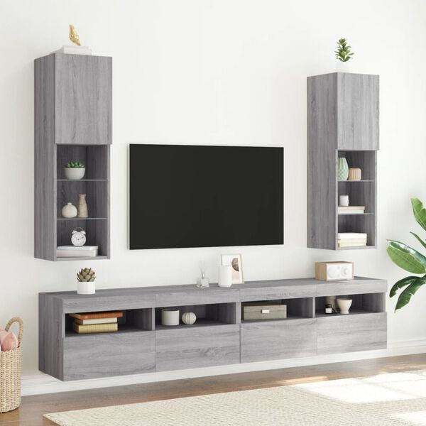 vidaXL TV-Schr&auml;nke mit LED-Leuchten 2 Stk. Grau Sonoma 30,5x30x102 cm