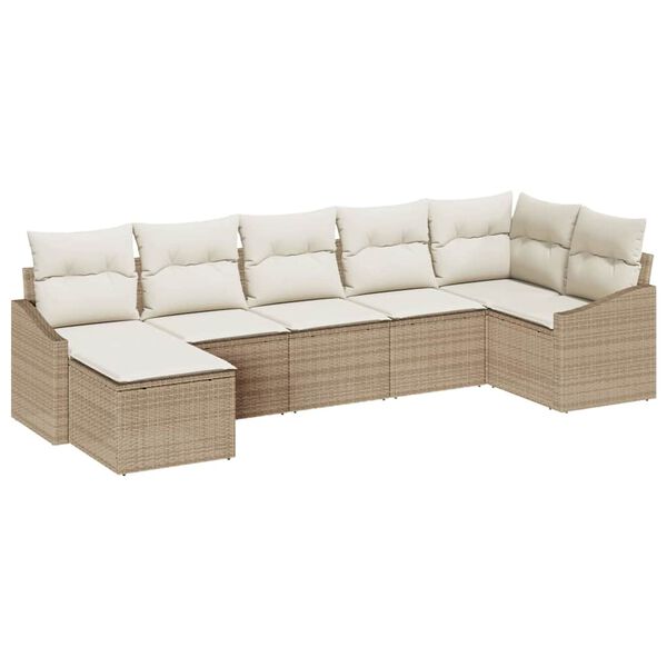 vidaXL Sofa Set mit Kissen 7 pcs Beige Poly-Rattan