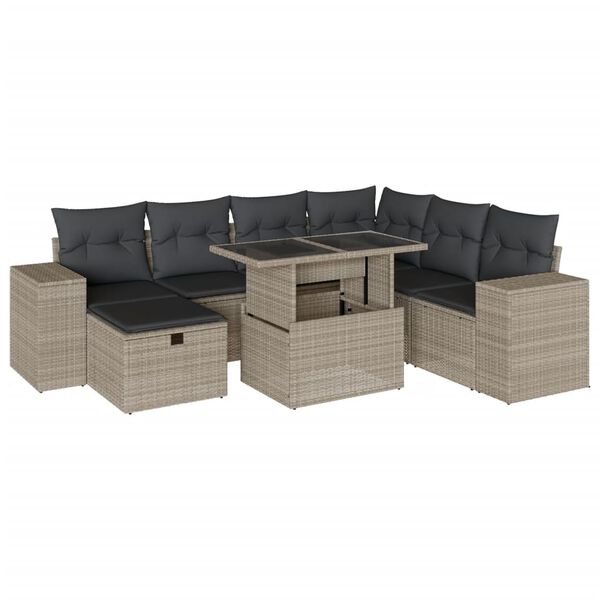 vidaXL 8-tlg. Garten-Sofagarnitur mit Kissen Hellgrau Poly Rattan