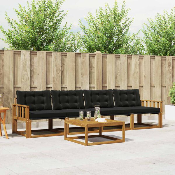 vidaXL Outdoor-Sofagarnitur mit Kissen 5 pcs Nat&uuml;rlich und Schwarz