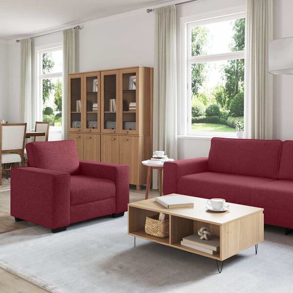vidaXL 3-teiliges Sofa-Set mit Kissen, weinroter Stoff