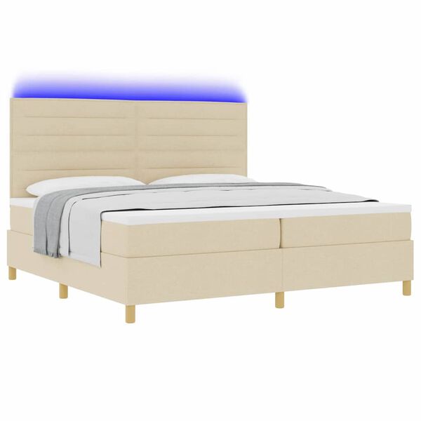 vidaXL LED Boxspringbett mit Matratze Creme 200 x 200 cm Stoff