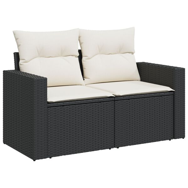 vidaXL Garten-Sofa-Set mit Kissen mit Speicher 9 pcs Schwarz und Creme
