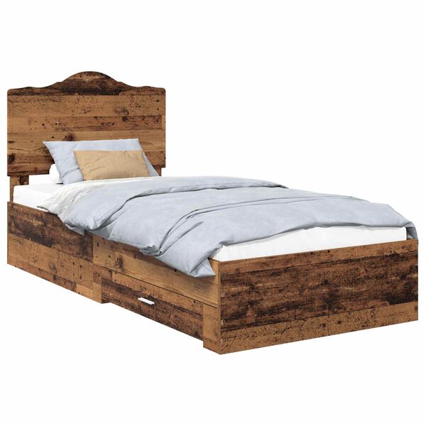 vidaXL Bettrahmen mit Kopfteil Altholz 90 x 200 cm Holzwerkstoff