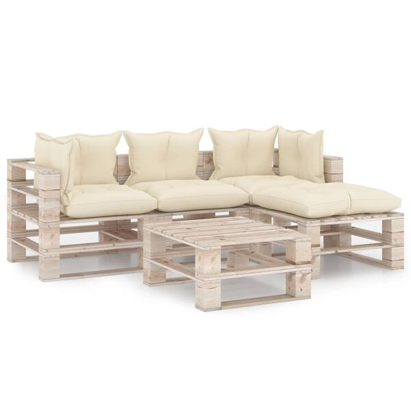 vidaXL 5-tlg. Garten-Lounge-Set aus Paletten mit Kissen Kiefernholz