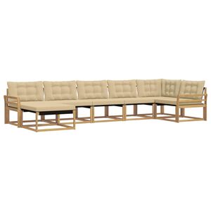 vidaXL Outdoor-Sofagarnitur mit Kissen 7 pcs Wei&szlig; und Beige